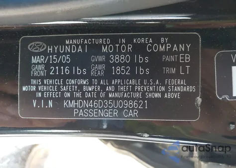 2005 Hyundai Elantra Gls/Gt from USA, damaged, VIN KMHDN46D35U098621